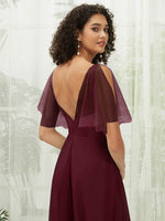 NZ Bridal Burgundy V Backless Sweetheart Flowy Tulle Maxi bridesmaid dresses R1027 Dallas detail1