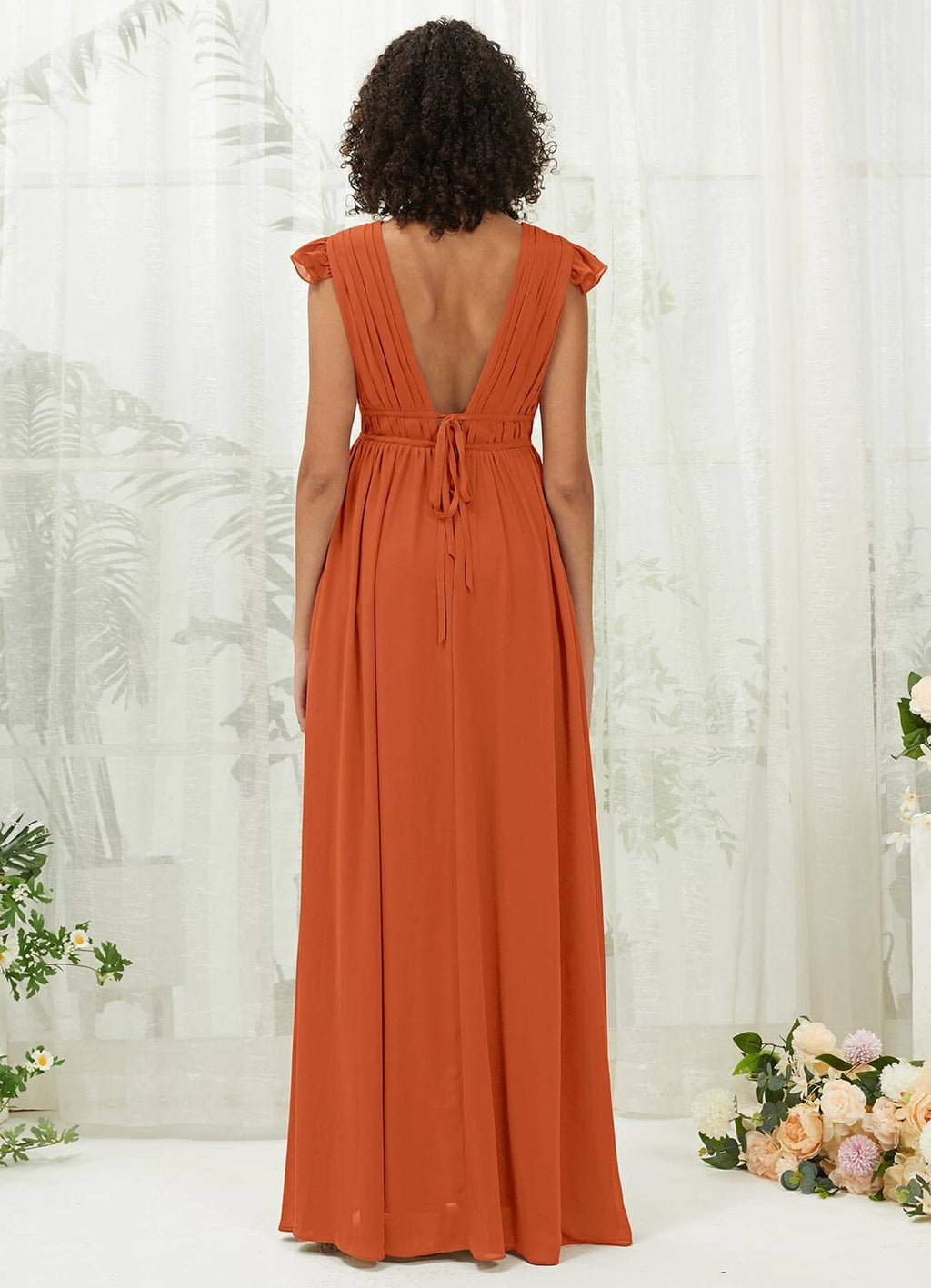 NZ Bridal Burnt Orange Cap Sleeves Chiffon bridesmaid dresses R0410 Collins a