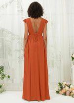 NZ Bridal Burnt Orange Cap Sleeves Chiffon bridesmaid dresses R0410 Collins b