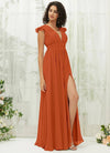 NZ Bridal Burnt Orange Cap Sleeves Chiffon bridesmaid dresses R0410 Collins c