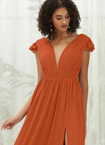 NZ Bridal Burnt Orange Cap Sleeves Chiffon bridesmaid dresses R0410 Collins d