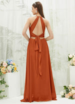 NZ Bridal Burnt Orange Chiffon Halter V Neck bridesmaid dresses AZ31001 Evalleen b