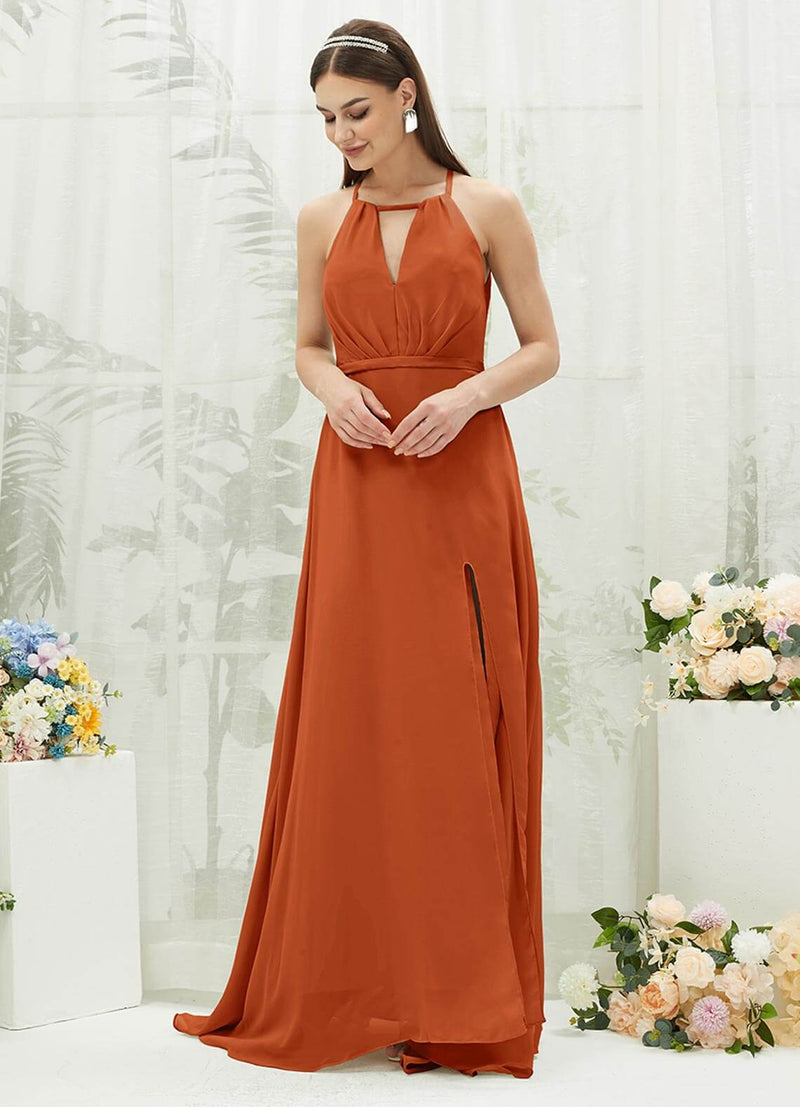 NZ Bridal Burnt Orange Chiffon Halter V Neck bridesmaid dresses AZ31001 Evalleen c