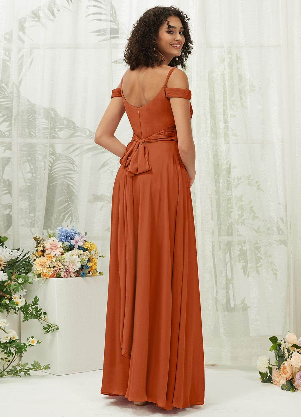 NZ Bridal Burnt Orange Convertible Chiffon Flowy bridesmaid dresses TC30219 Celia a