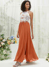 NZ Bridal Burnt Orange Lace Chiffon Flowy bridesmaid dresses TC0426 Heidi d