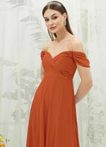 NZ Bridal Burnt Orange Off Shoulder Chiffon bridesmaid dresses BG30217 Spence d