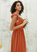 NZ Bridal Burnt Orange Ruffle Straps Chiffon bridesmaid dresses R3702 Valerie d