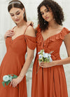 NZ Bridal Burnt Orange Ruffle Straps Chiffon bridesmaid dresses R3702 Valerie g
