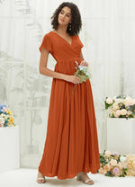 NZ Bridal Burnt Orange Short Sleeves Chiffon bridesmaid dresses R0107 Harow d