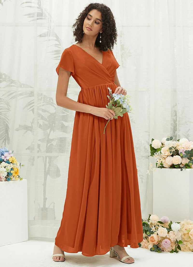 NZ Bridal Burnt Orange Short Sleeves Chiffon bridesmaid dresses R0107 Harow d