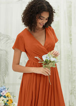 NZ Bridal Burnt Orange Short Sleeves Chiffon bridesmaid dresses R0107 Harow detail1
