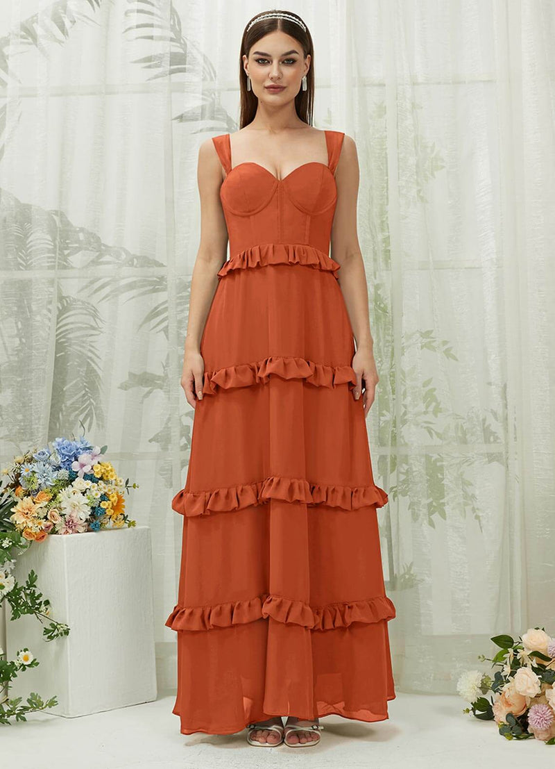 NZ Bridal Burnt Orange Straps Chiffon bridesmaid dresses R3701 Sloane a