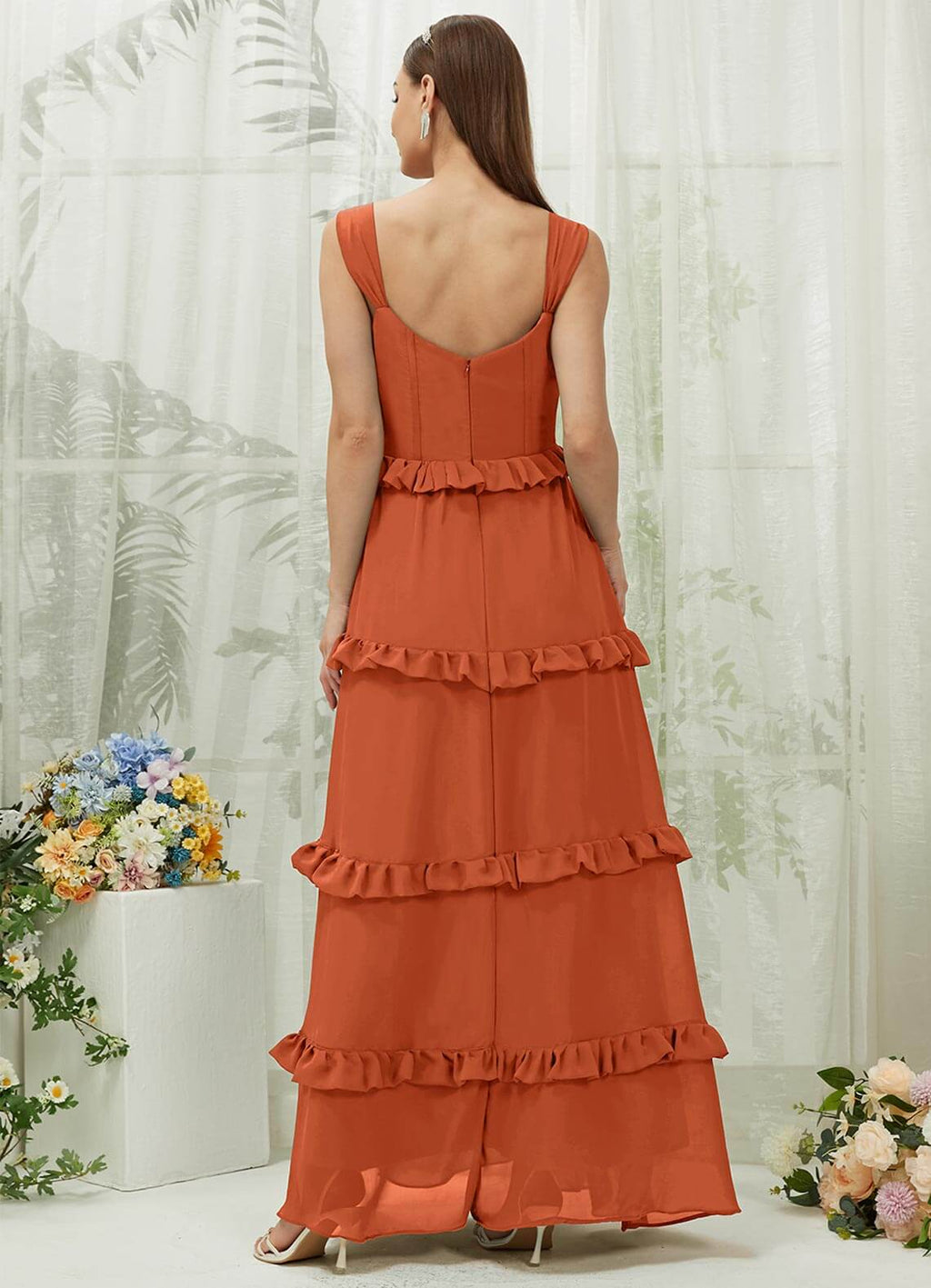 NZ Bridal Burnt Orange Straps Chiffon bridesmaid dresses R3701 Sloane a