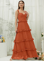NZ Bridal Burnt Orange Straps Chiffon bridesmaid dresses R3701 Sloane c