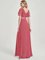 NZ Bridal Canyon Rose Chiffon Pleated V Neck bridesmaid dresses 09890ep Mei b