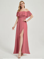 NZ Bridal Canyon Rose Convertible Ruffle Sleeves Chiffon Slit bridesmaid dresses 00968ep lris a