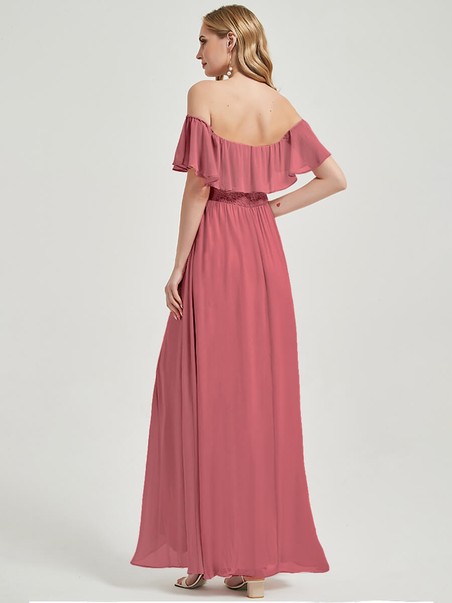 NZ Bridal Canyon Rose Convertible Ruffle Sleeves Chiffon Slit bridesmaid dresses 00968ep lris a