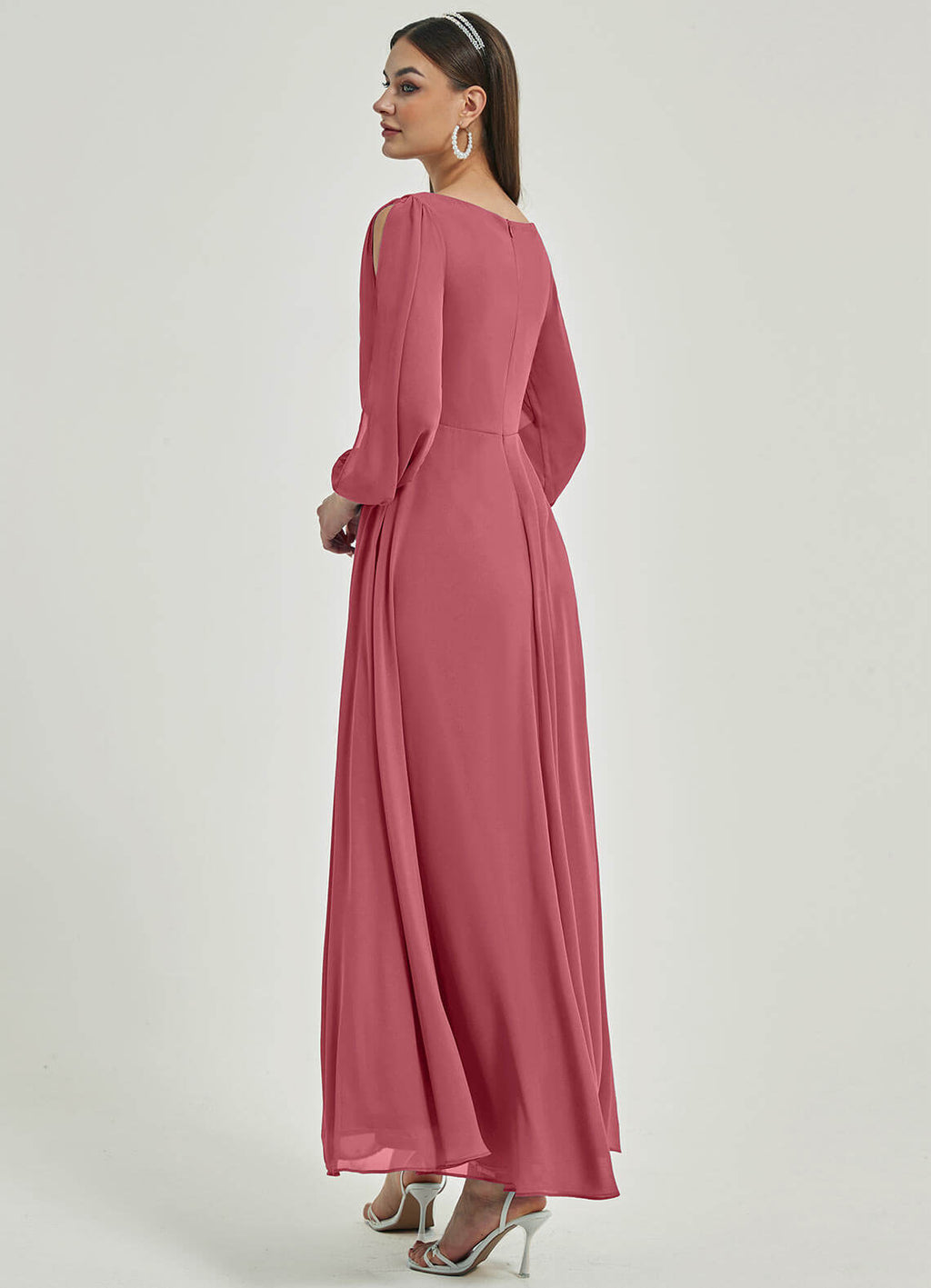 NZ Bridal Canyon Rose Long Slit Sleeve Chiffon Maxi bridesmaid dresses 00461ep Liv a