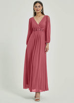 NZ Bridal Canyon Rose Long Slit Sleeve Chiffon Maxi bridesmaid dresses 00461ep Liv c