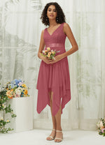NZ Bridal Canyon Rose V Neck Sleeveless Chiffon Midi Length bridesmaid dresses 00207ep Evie a