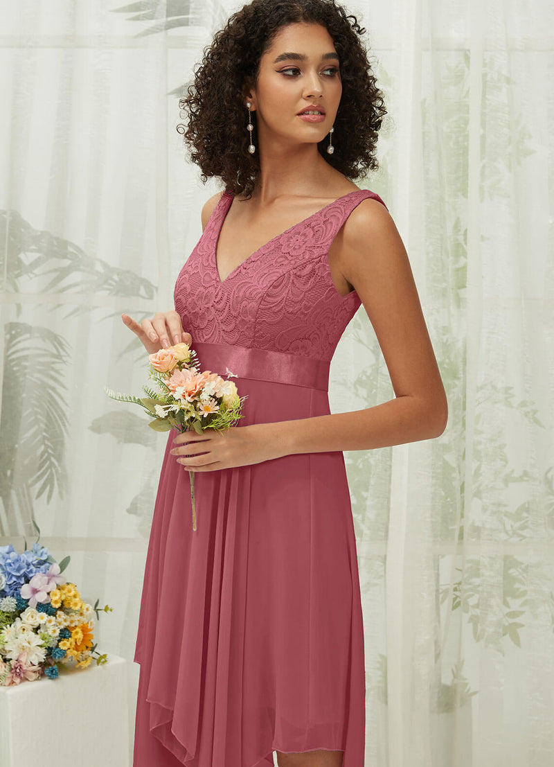 NZ Bridal Canyon Rose V Neck Sleeveless Chiffon Midi Length bridesmaid dresses 00207ep Evie d