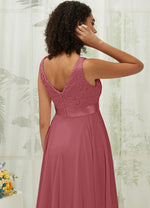 NZ Bridal Canyon Rose V Neck Sleeveless Chiffon Midi Length bridesmaid dresses 00207ep Evie detail1