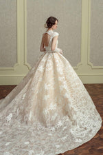 NZ Bridal Cap Sleeves Cathedral Train Lace Bridal Dresses TM31101 Aubrey Diamond White b