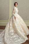 NZ Bridal Cap Sleeves Cathedral Train Lace Bridal Dresses TM31101 Aubrey Diamond White c