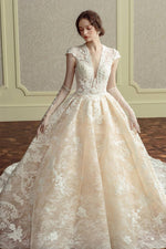 NZ Bridal Cap Sleeves Cathedral Train Lace Bridal Dresses TM31101 Aubrey Diamond White d