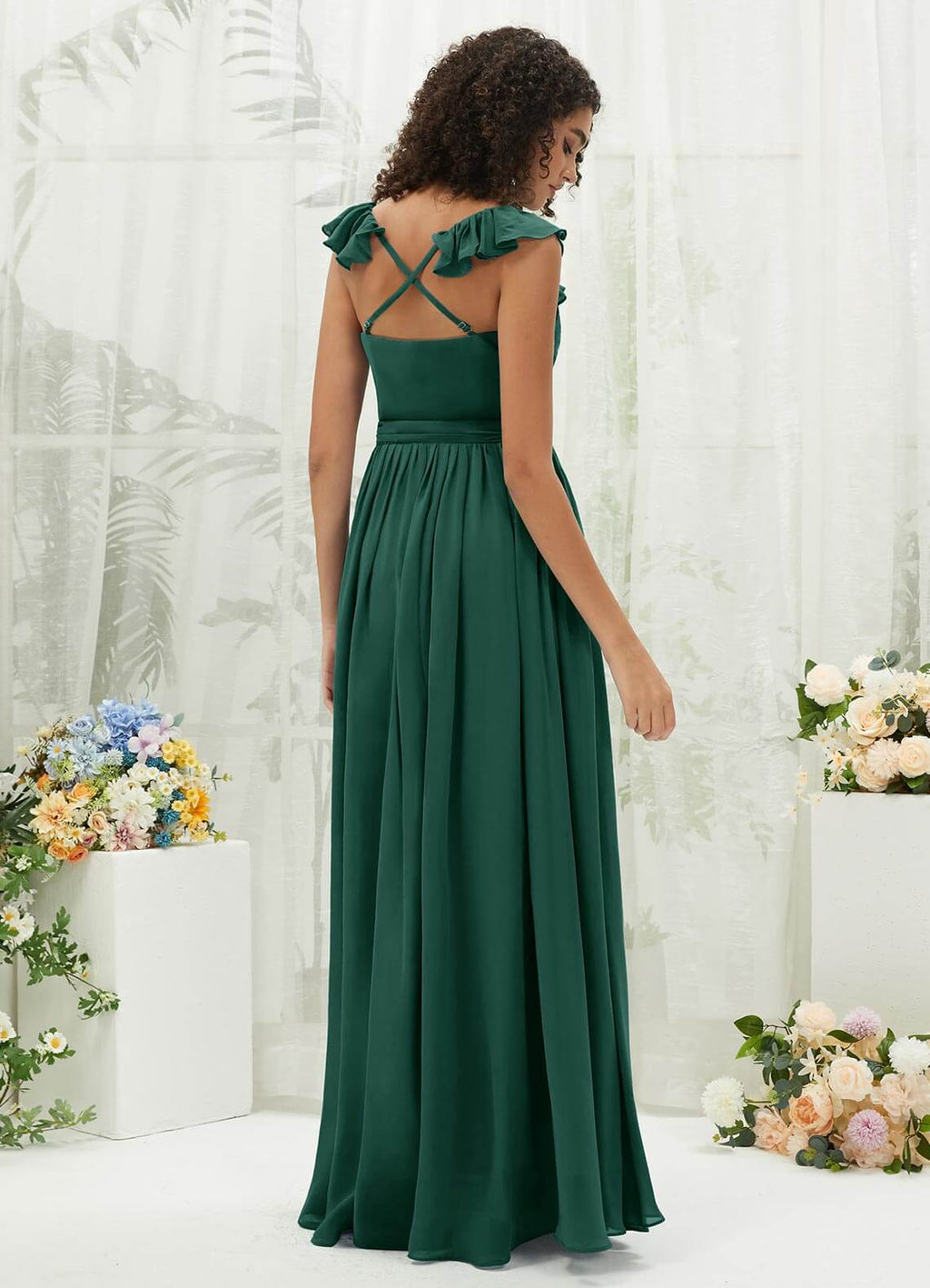 NZ Bridal Cap Sleeves Emerald Green Chiffon bridesmaid dresses R3702 Valerie a