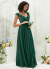 NZ Bridal Cap Sleeves Emerald Green Chiffon bridesmaid dresses R3702 Valerie c