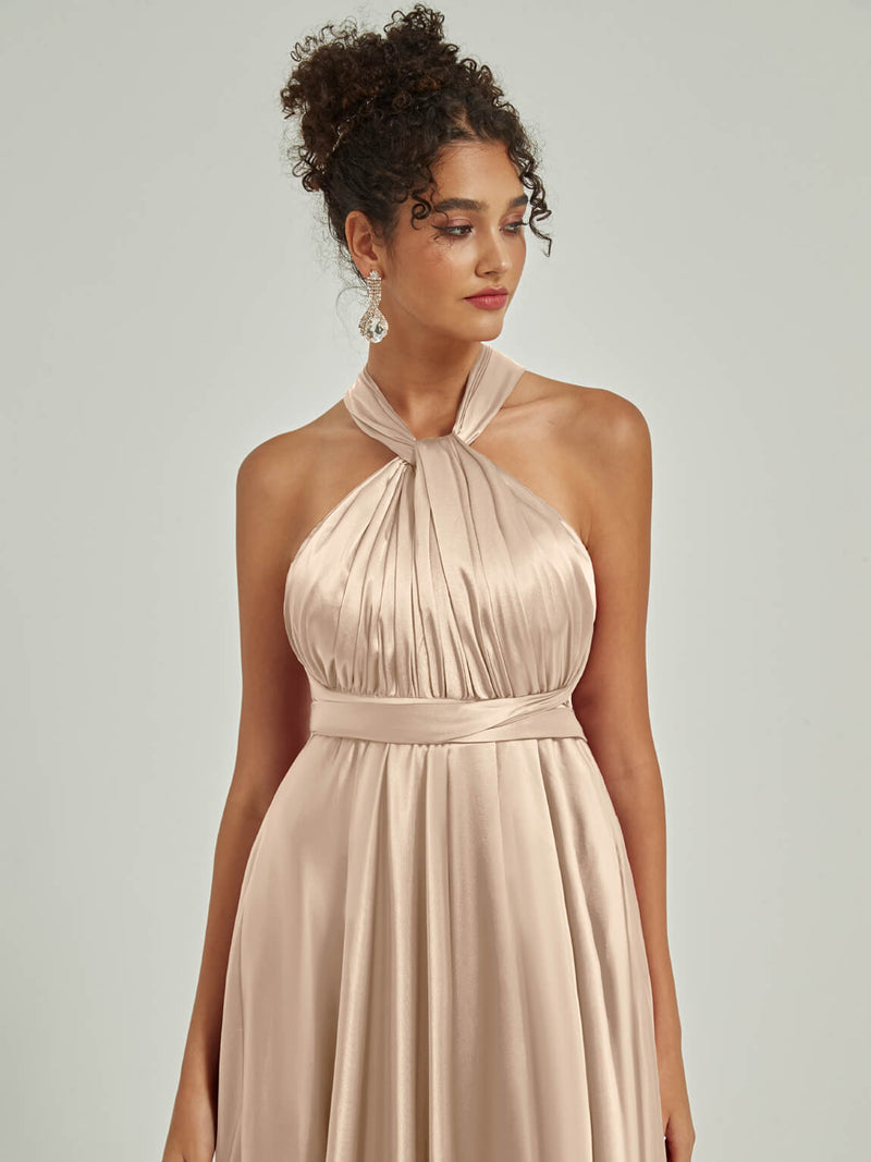 champagne multiway bridesmaid dresses Long Spandex Light Champagne Multi Way Bridesmaid Dress, Convertible D Cutedressy
