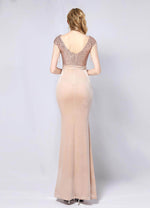 NZ Bridal Champagne Gold Cap Sleeves Sequin Maxi Slit Prom Dress 18630 Gianna b