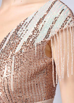 NZ Bridal Champagne Gold Cap Sleeves Sequin Maxi Slit Prom Dress 18630 Gianna detail3