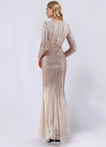 NZ Bridal Champagne Gold Long Sleeves Sequin V Neck Prom Dress 19037 Harper b