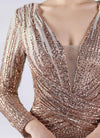 NZ Bridal Champagne Gold Long Sleeves Sequin V Neck Prom Dress 19037 Harper detail2