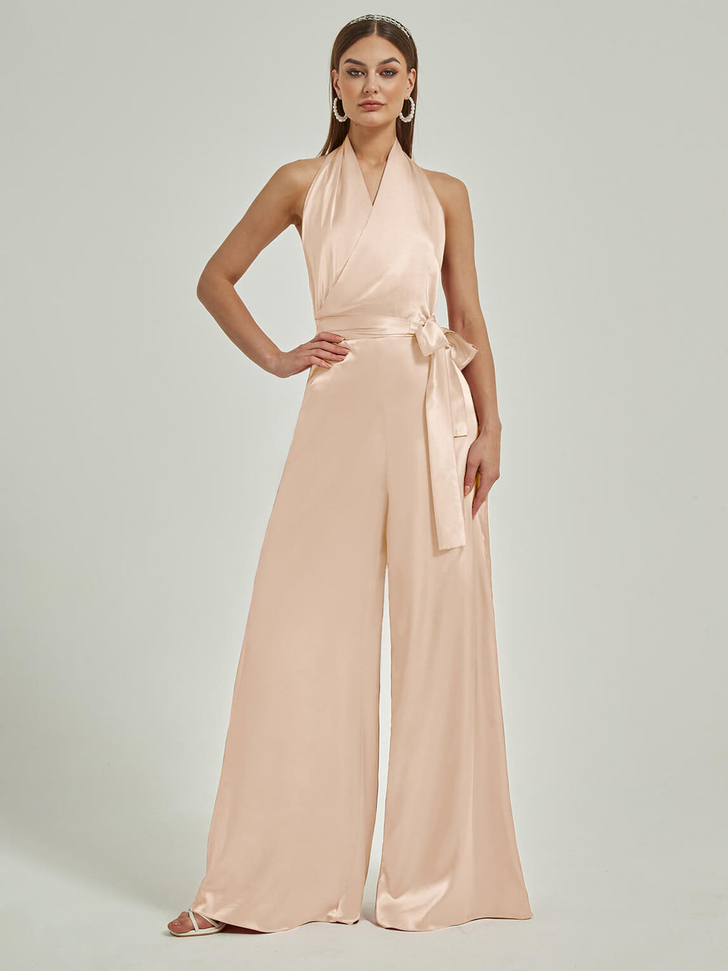 NZ Bridal Champagne Halter Satin Rompers EB30S19 Poppy a