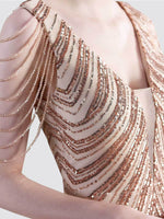 NZ Bridal Champagne Sheer V Neck Floor Length Sequin Prom Dress 18691yey Camilla detail1
