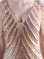 NZ Bridal Champagne Sheer V Neck Floor Length Sequin Prom Dress 18691yey Camilla detail2