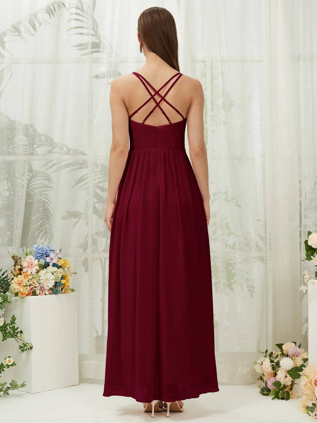 NZ Bridal Chiffon Burgundy Criscross Backless bridesmaid dresses 01691es Esme a