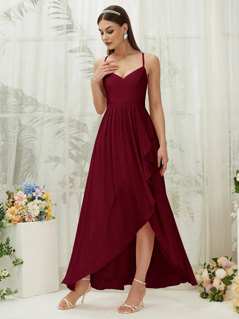 NZ Bridal Chiffon Burgundy Criscross Backless bridesmaid dresses 01691es Esme c