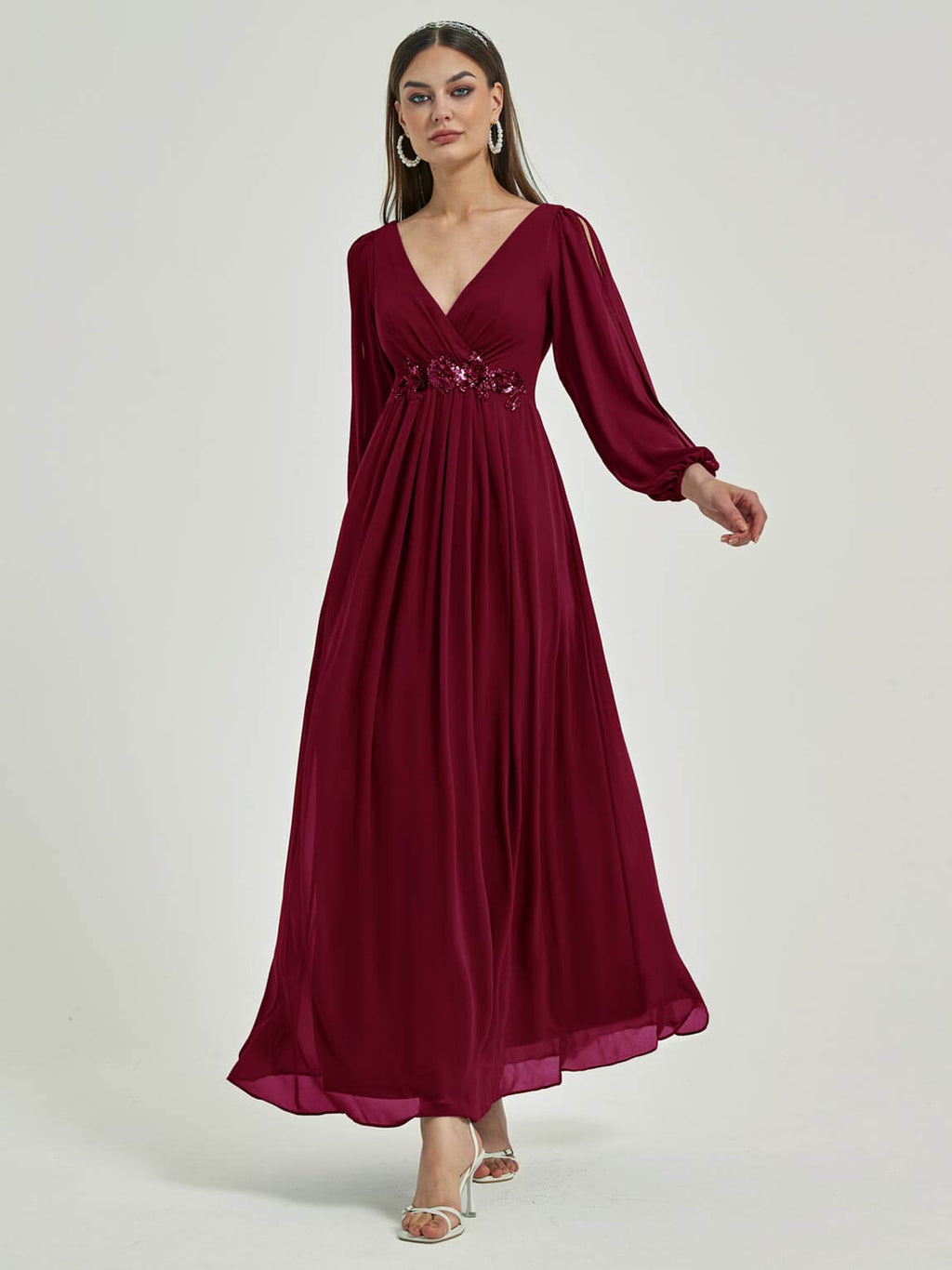 NZ Bridal Chiffon Burgundy Maxi bridesmaid dresses 00461ep Liv a