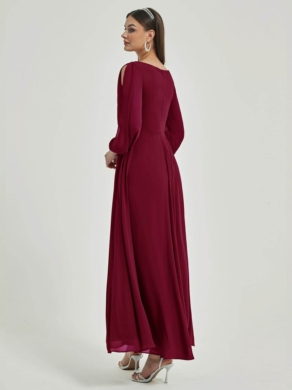 NZ Bridal Chiffon Burgundy Maxi bridesmaid dresses 00461ep Liv a