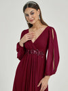 NZ Bridal Chiffon Burgundy Maxi bridesmaid dresses 00461ep Liv detail1