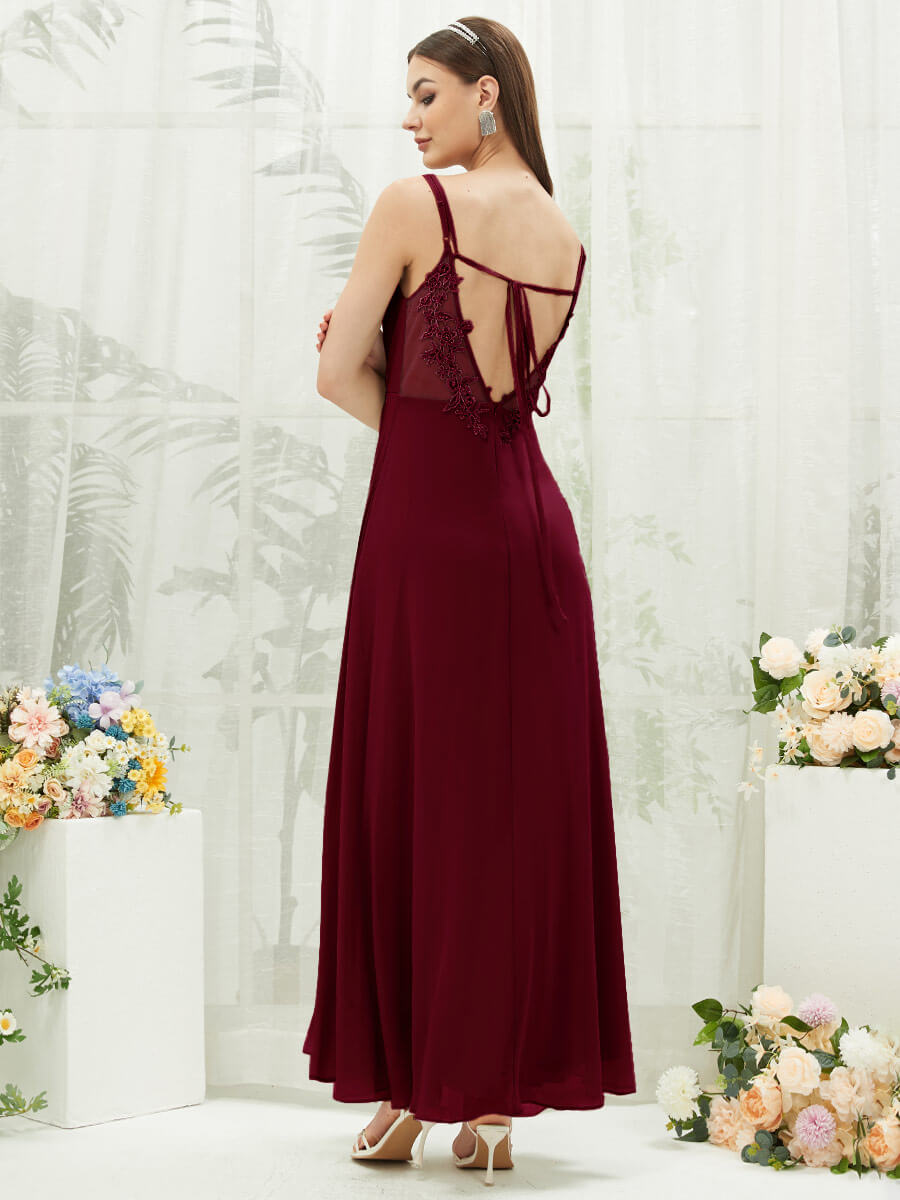 NZ Bridal Chiffon Burgundy Open V Back bridesmaid dresses 01692ES Aria a