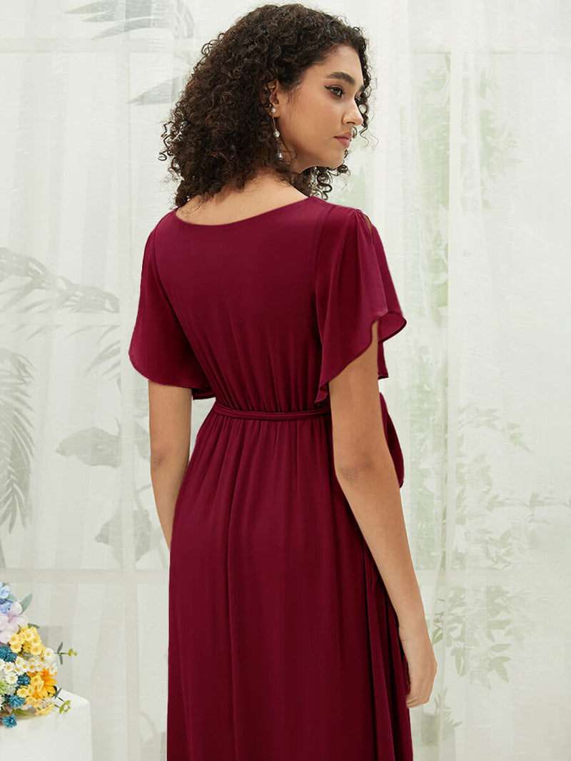 NZ Bridal Chiffon Burgundy Wrap bridesmaid dresses 0164aEE Mila detail1