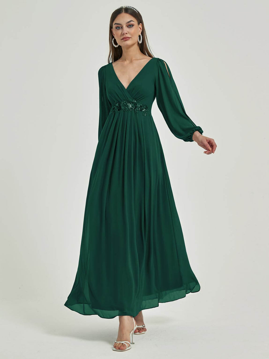 NZ Bridal Chiffon Emerald Green Flowy bridesmaid dresses 00461ep Liv a