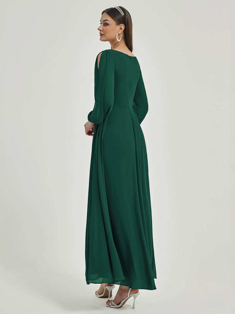 NZ Bridal Chiffon Emerald Green Flowy bridesmaid dresses 00461ep Liv b
