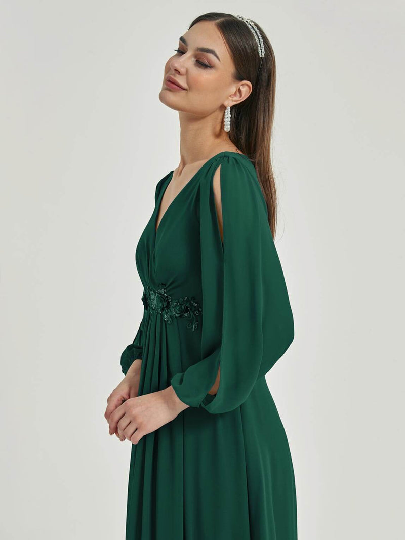 NZ Bridal Chiffon Emerald Green Flowy bridesmaid dresses 00461ep Liv d