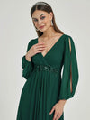 NZ Bridal Chiffon Emerald Green Flowy bridesmaid dresses 00461ep Liv detail1